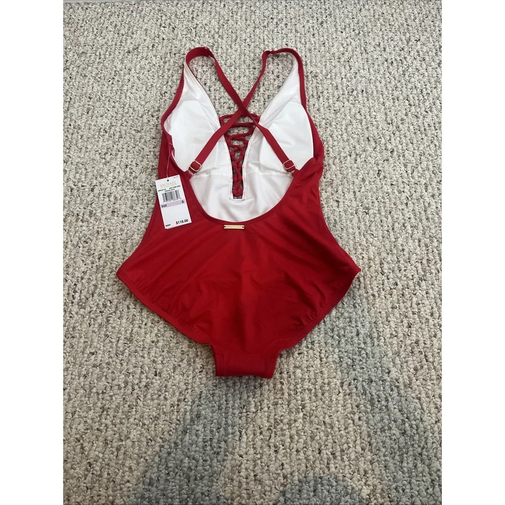 Michael Kors NWT Red Lace Front One Piece Swimsuit Beachy Size 6